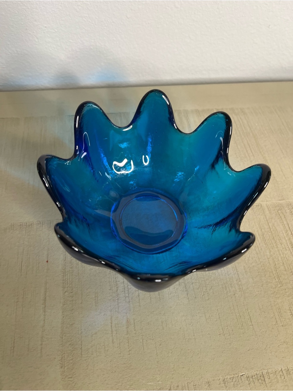 Blenko Colbalt Blue Art Glass Wave Bowl
